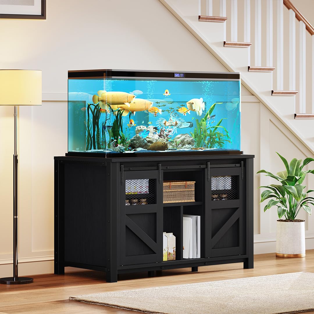 YITAHOME 120 Gallon Fish Tank Stand with Power Outlets, Heavy Duty Large Aquarium Stand with Barn Door, Reptile Tank Turtle Terr